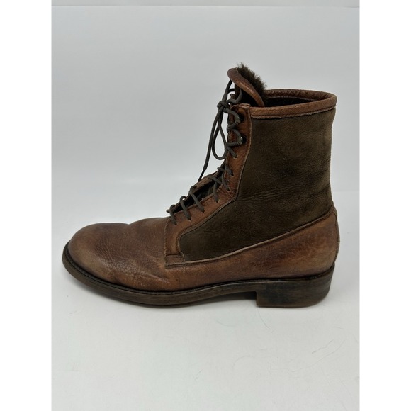 Bergdorf Goodman Ankle Boots Men's 9 Brown Leather Faux Fur Lined Lace Up - Picture 5 of 11